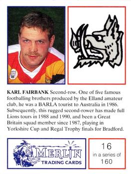 1991 Merlin Rugby League #16 Karl Fairbank Back